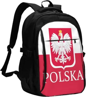 Polish Flag Poland Polska Eagle Casual Travel Backpacks Hiking Camping Backpack Large Outdoor Sport Daypack Laptop Rucksack Climbing Working Bags with USB Port