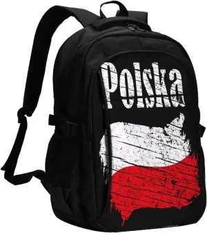 Polish Flag Poland Polska Flags Casual Travel Backpacks Hiking Camping Backpack Large Outdoor Sport Daypack Laptop Rucksack Climbing Working Bags with USB Port