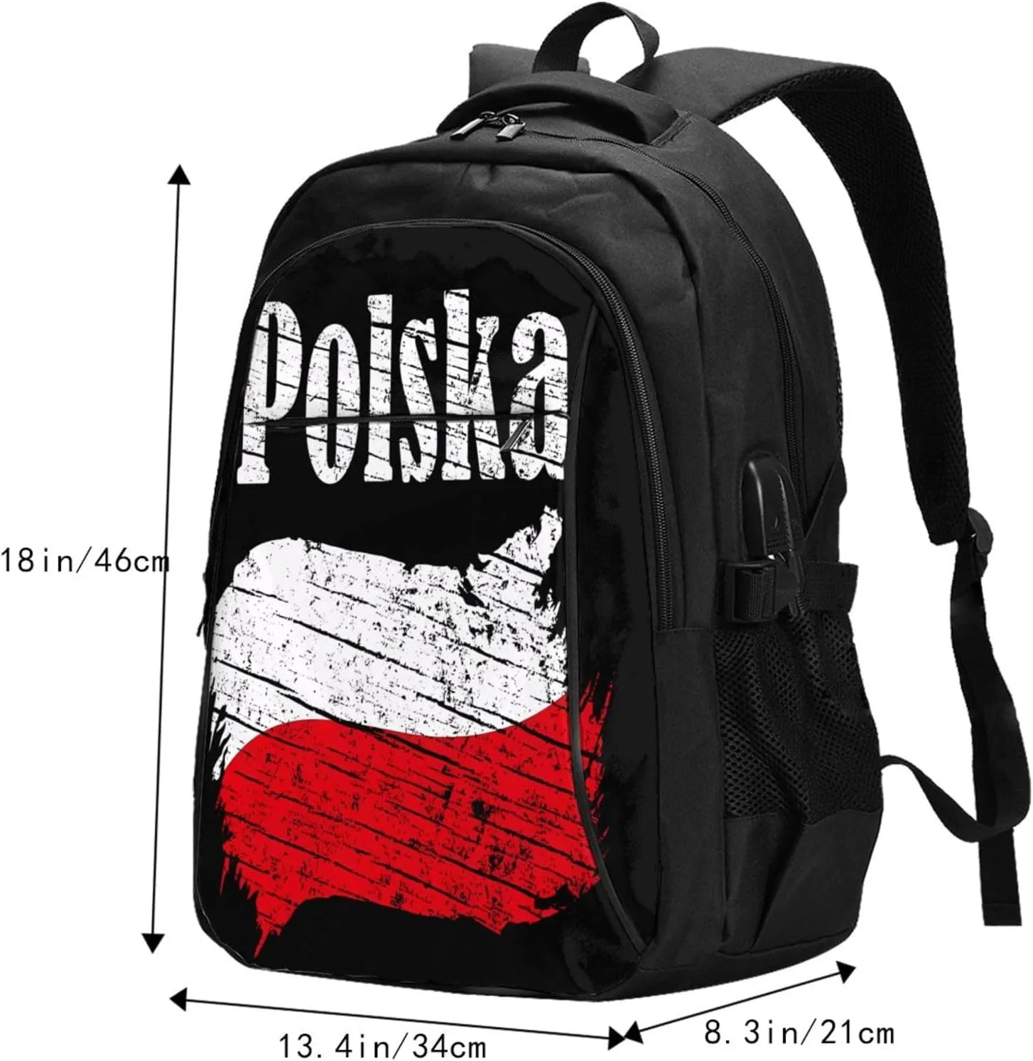 Polish Flag Poland Polska Flags Casual Travel Backpacks Hiking Camping Backpack Large Outdoor Sport Daypack Laptop Rucksack Climbing Working Bags with USB Port