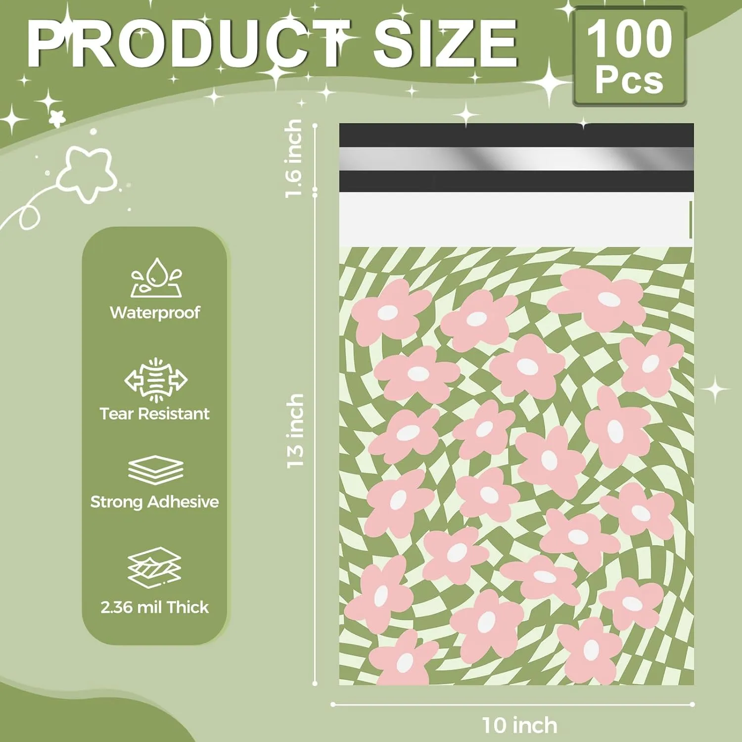 Poly Mailers 10x13 Shipping Bags for Clothes 100 Pack 2.36mil Thick Package Bags Cute Mailing Bags With Self-Seal Printed Packaging Bags for Small Business -Green Kaleidoscope