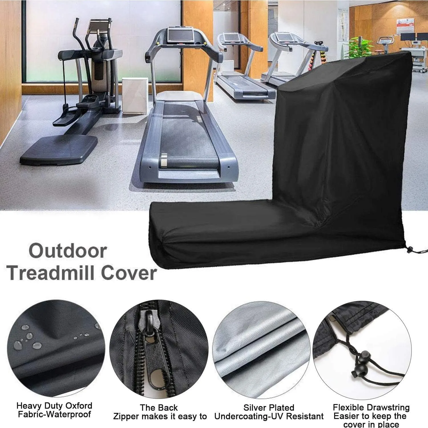POMER Treadmill Covers, Dustproof Waterproof Non-Folding Running Machine Protective Cover with Zipper - Ideal for Indoor Outdoor Home Treadmill Use