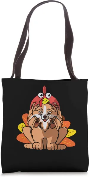 Pomeranian Dog Greets Happy Thanksgiving Turkey Black Tote Bag