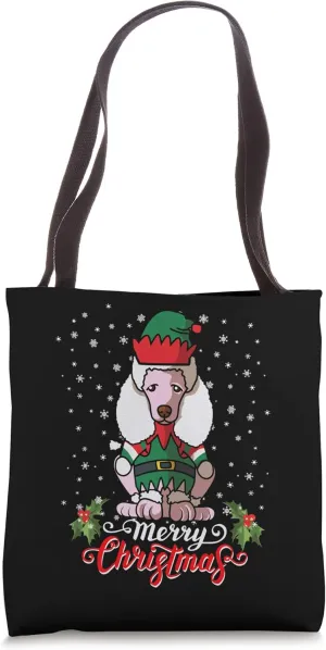 Poodle Dog Greets Merry Christmas Santa Black Tote Bag