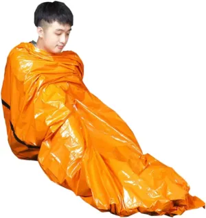POPETPOP Camping Hiking Emergency Blankets 203x91cm Waterproof Sleeping Bag Pouch for Valuables Warm Drawstring Hood Random