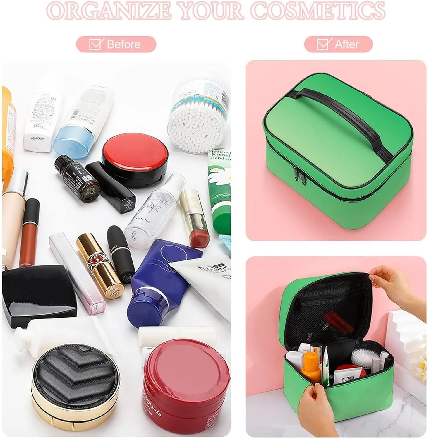Portable Make Bag, Neon Green Ombre Cosmetic Case Portable Cosmetic Portable Organizer for Men & Women