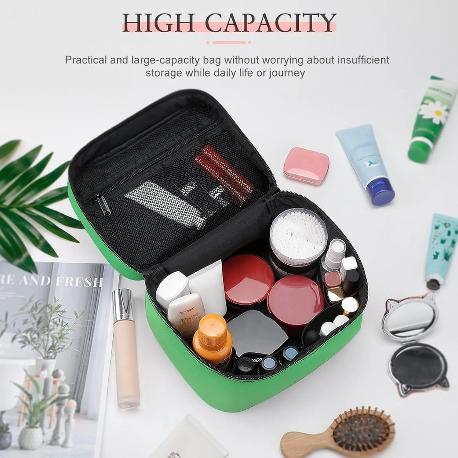 Portable Make Bag, Neon Green Ombre Cosmetic Case Portable Cosmetic Portable Organizer for Men & Women