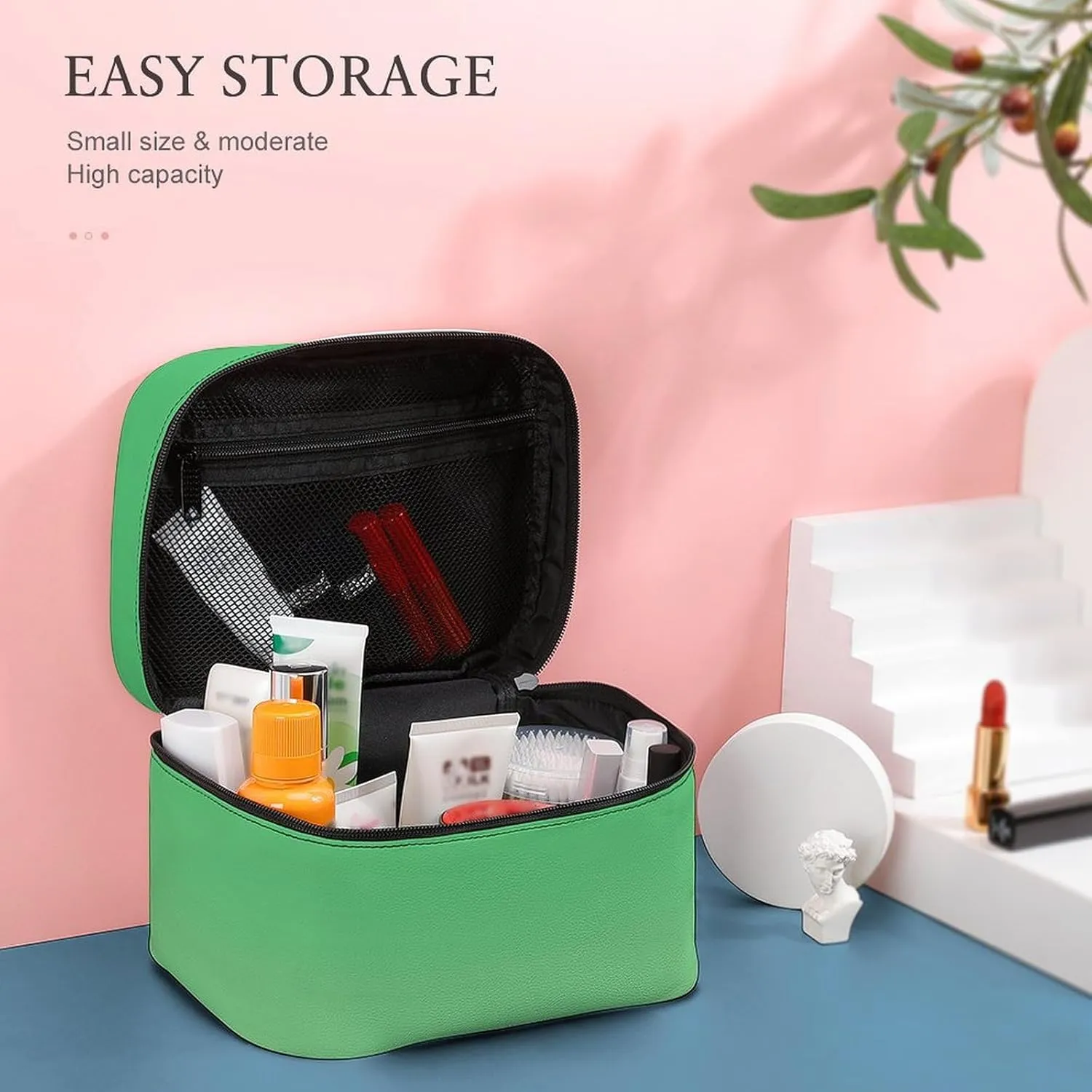 Portable Make Bag, Neon Green Ombre Cosmetic Case Portable Cosmetic Portable Organizer for Men & Women