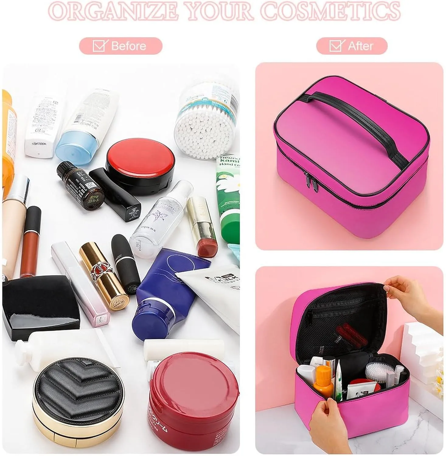 Portable Make Bag, Neon Pink Ombre Cosmetic Case Portable Cosmetic Portable Organizer for Men & Women