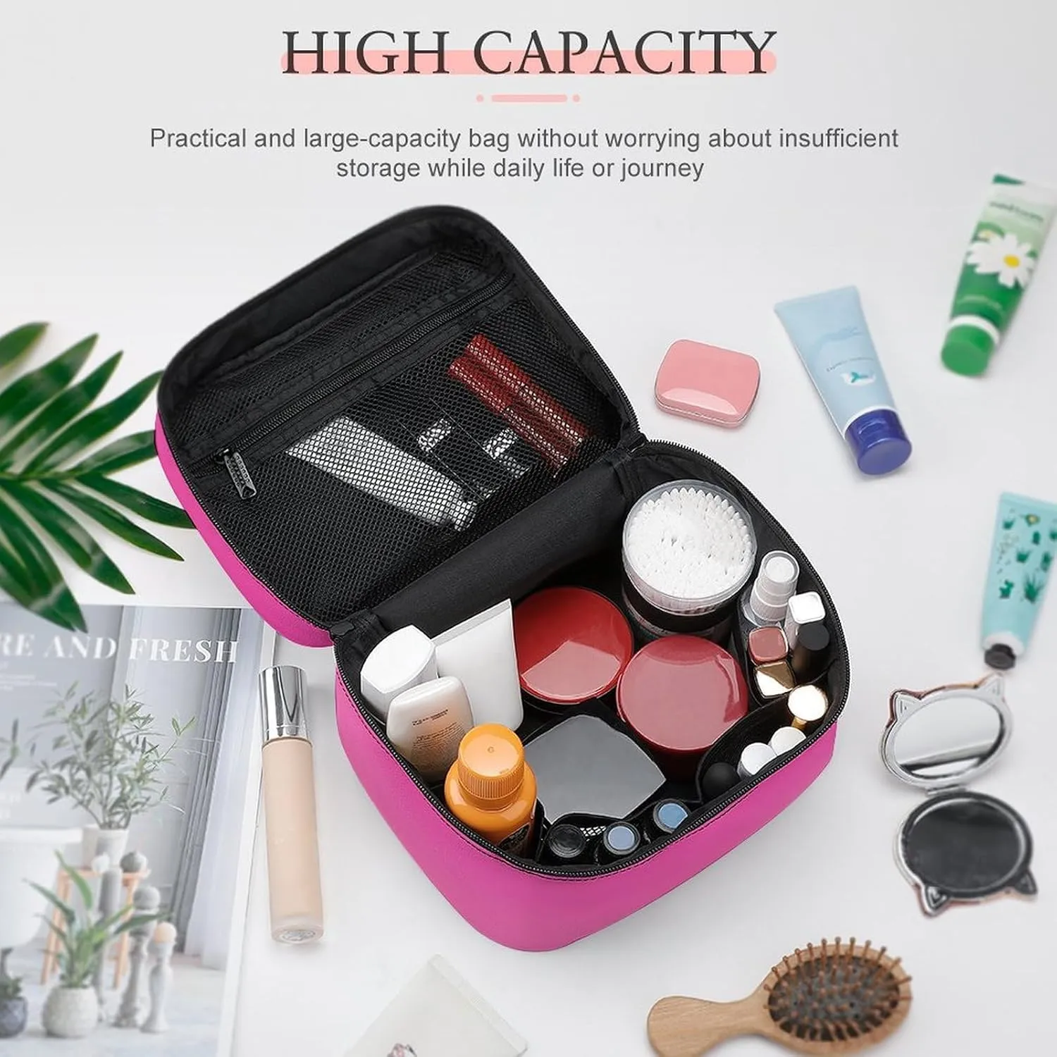 Portable Make Bag, Neon Pink Ombre Cosmetic Case Portable Cosmetic Portable Organizer for Men & Women