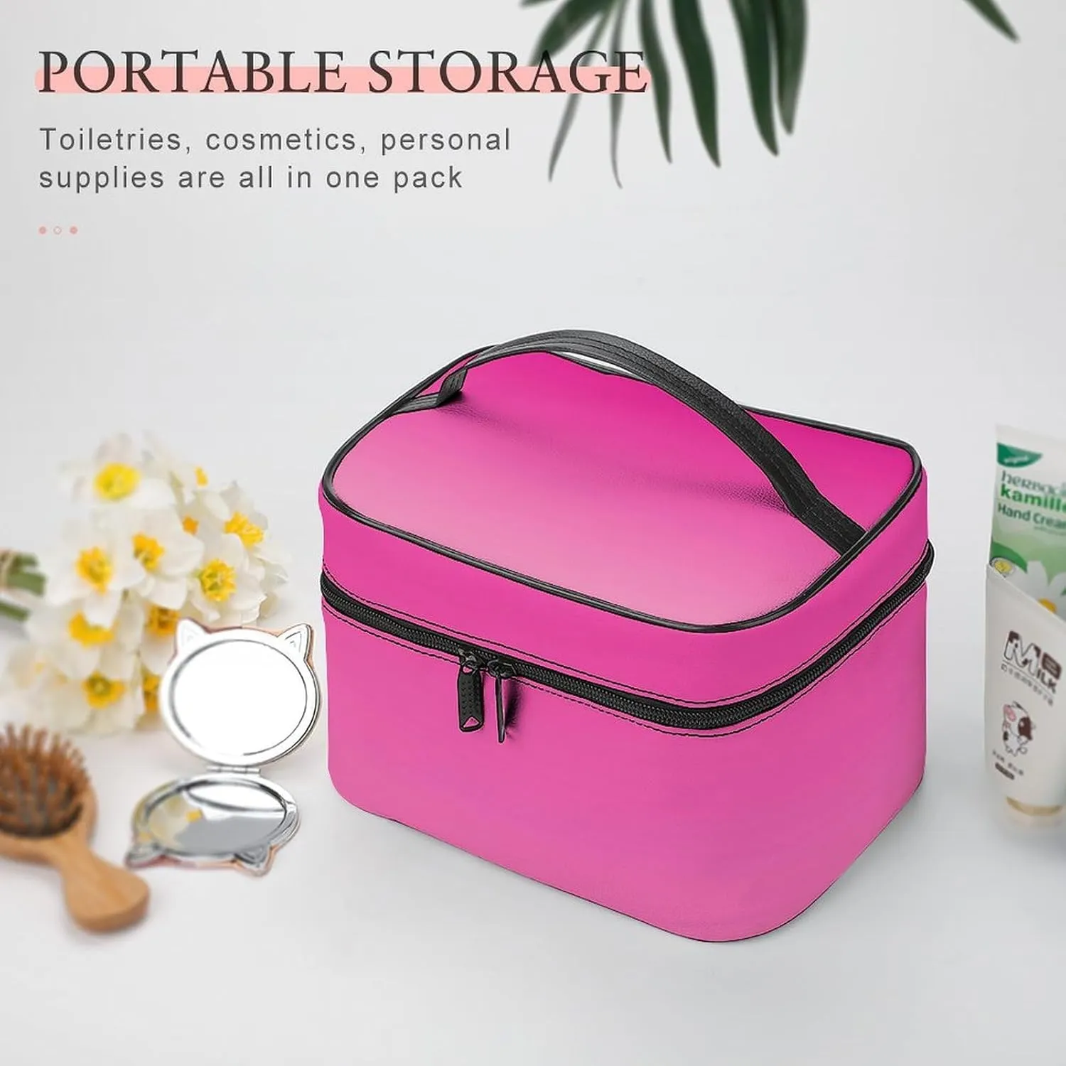 Portable Make Bag, Neon Pink Ombre Cosmetic Case Portable Cosmetic Portable Organizer for Men & Women