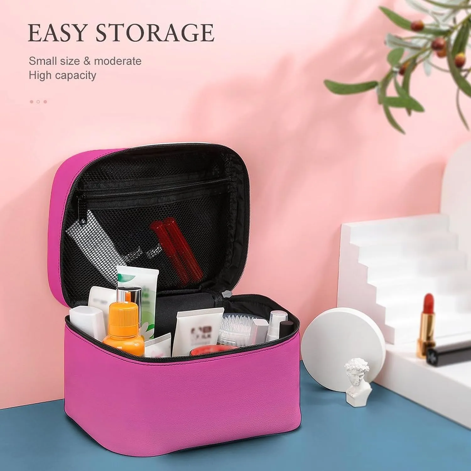 Portable Make Bag, Neon Pink Ombre Cosmetic Case Portable Cosmetic Portable Organizer for Men & Women