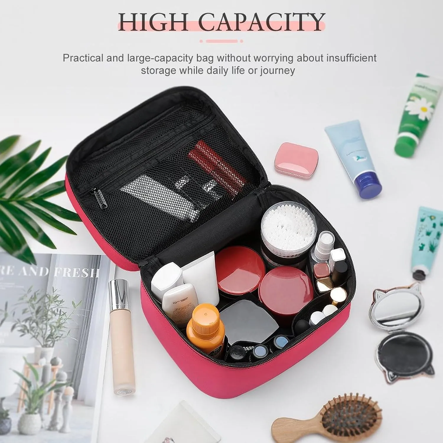 Portable Make Bag, Neon Red and Pink Ombre Cosmetic Case Portable Cosmetic Portable Organizer for Men & Women