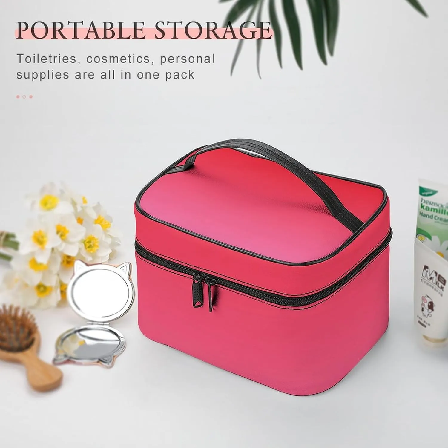 Portable Make Bag, Neon Red and Pink Ombre Cosmetic Case Portable Cosmetic Portable Organizer for Men & Women