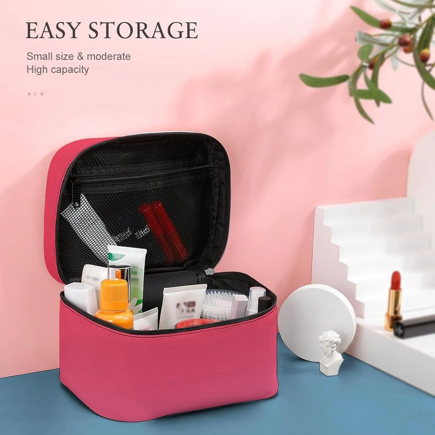 Portable Make Bag, Neon Red and Pink Ombre Cosmetic Case Portable Cosmetic Portable Organizer for Men & Women
