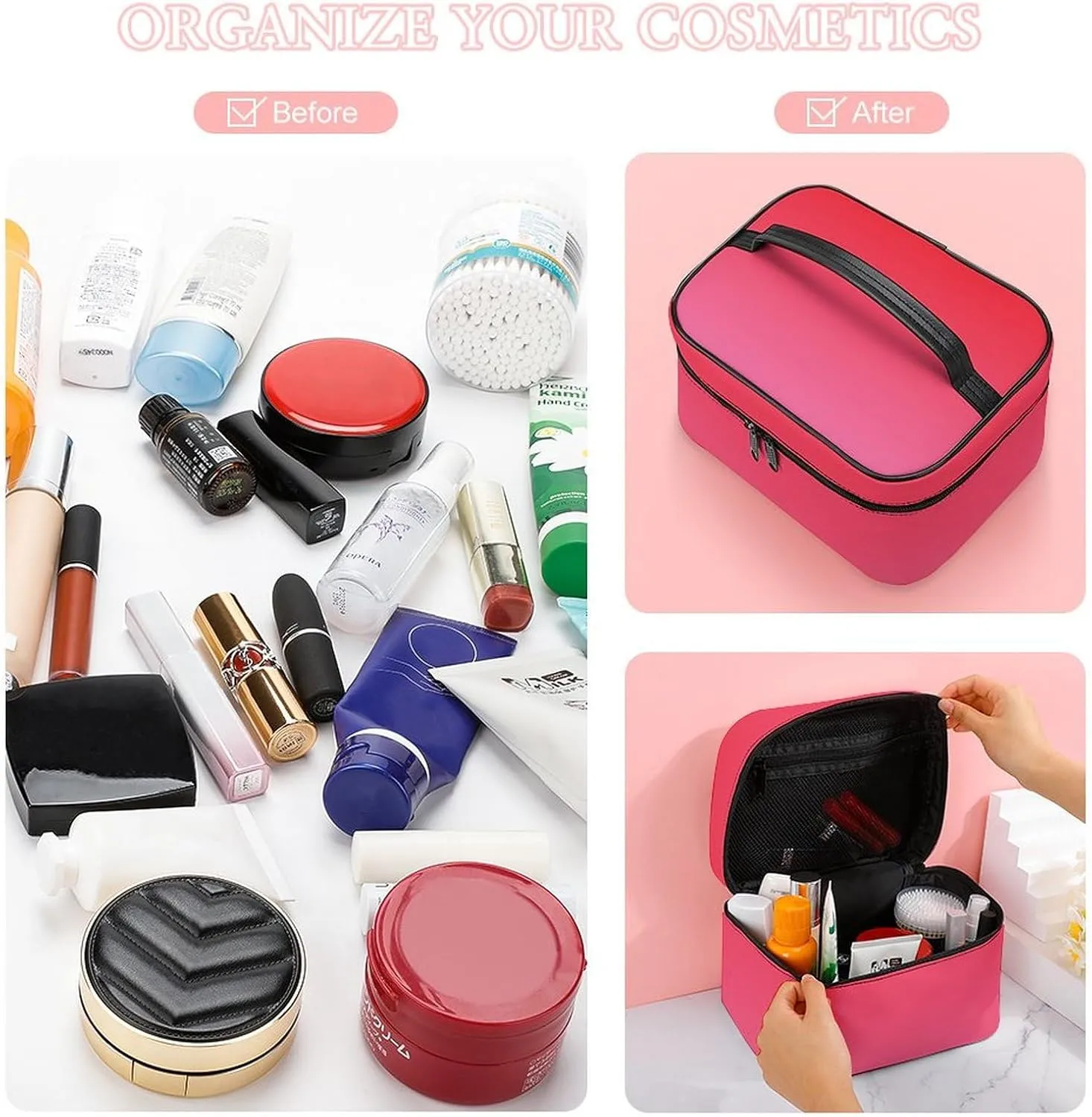 Portable Make Bag, Neon Red and Pink Ombre Cosmetic Case Portable Cosmetic Portable Organizer for Men & Women
