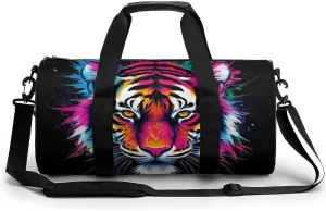 Portable Travel Duffel Bag, Waterproof Large Size Yoga Gym Bag Abstract Colorful Tiger Art Sports Tote Handbag for Overnight Weekender
