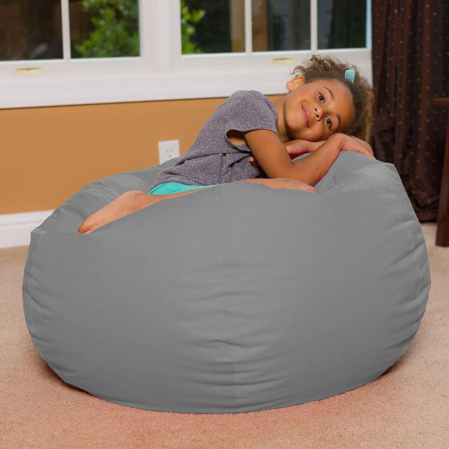 Posh Beanbags Bean Bag Chair, Large-38in, Canvas Multi-Colored Flowers on Gray