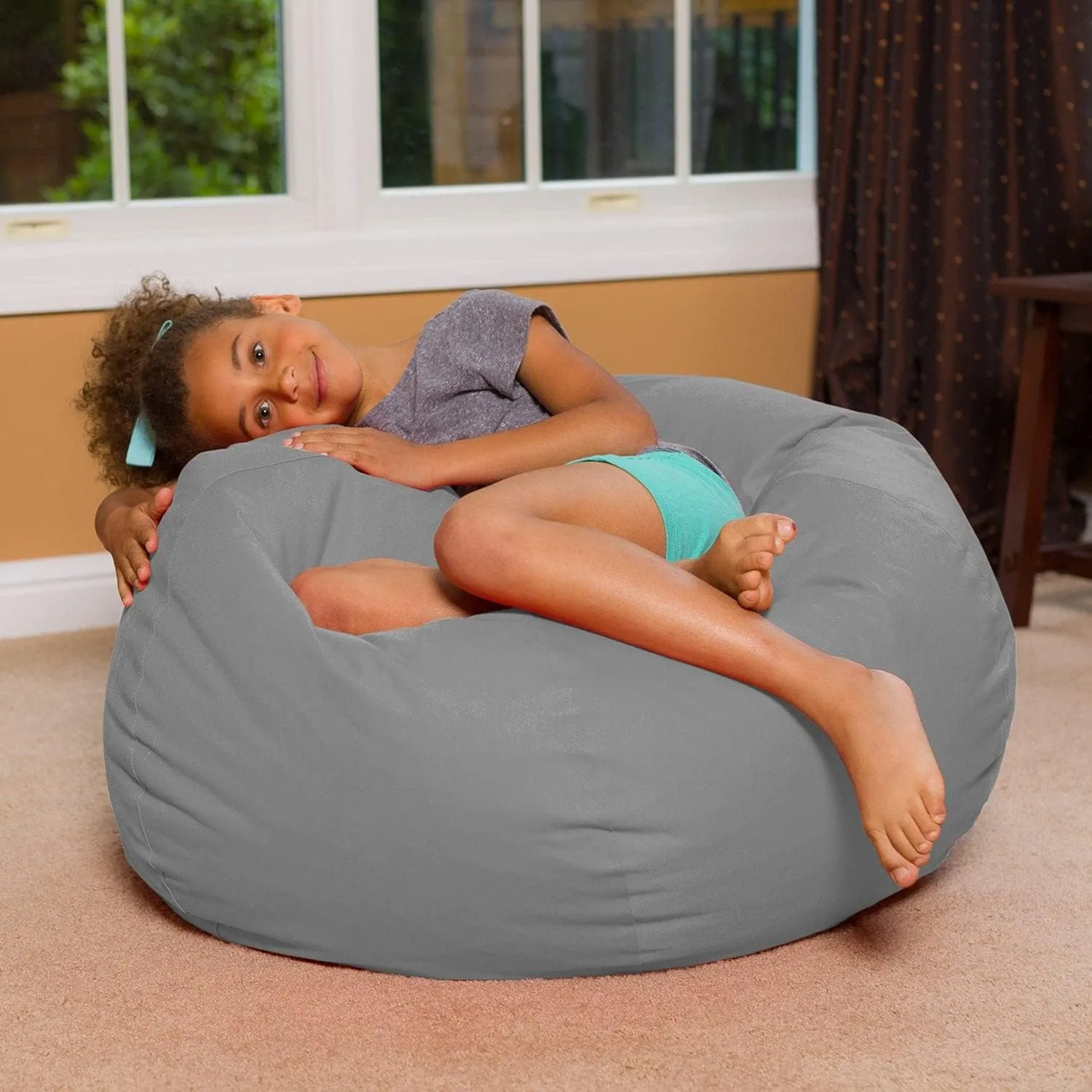 Posh Beanbags Bean Bag Chair, Large-38in, Canvas Multi-Colored Flowers on Gray