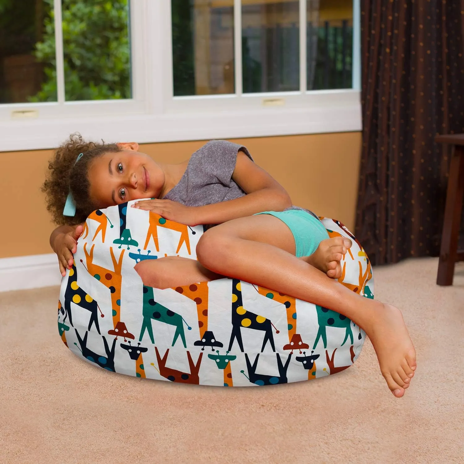 Posh Beanbags Bean Bag Chair, Medium-27in, Canvas Giraffes on White