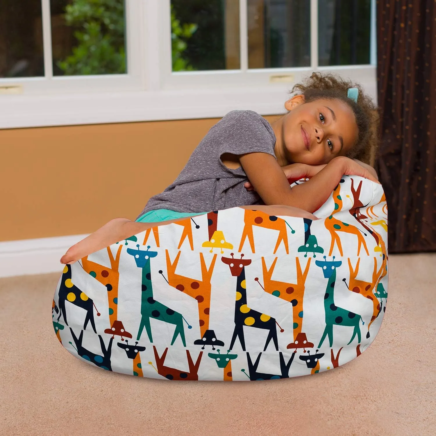 Posh Beanbags Bean Bag Chair, Medium-27in, Canvas Giraffes on White