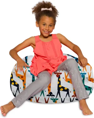 Posh Beanbags Bean Bag Chair, Medium-27in, Canvas Giraffes on White