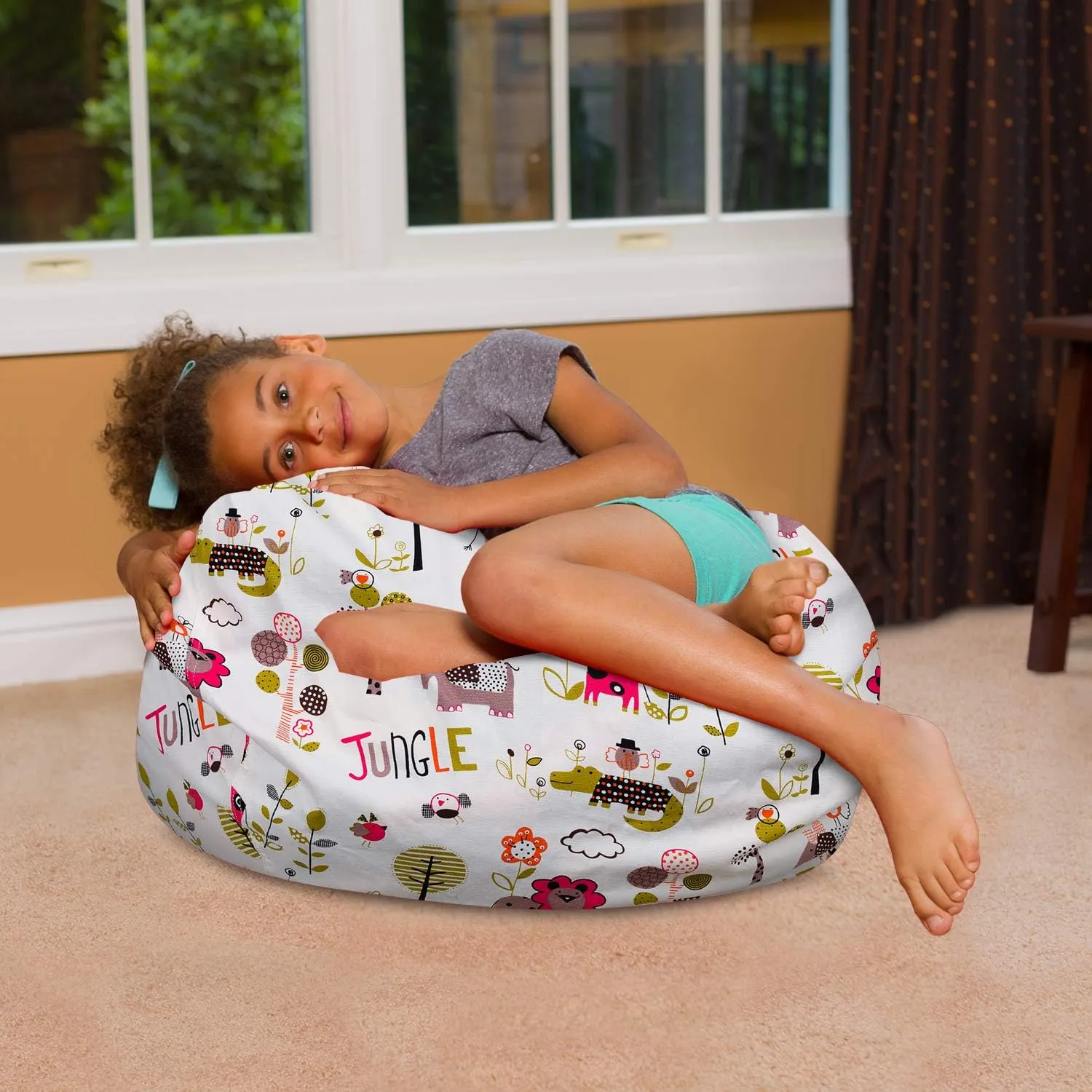 Posh Beanbags Bean Bag Chair, Medium-27in, Canvas Jungle Animals on White