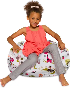 Posh Beanbags Bean Bag Chair, Medium-27in, Canvas Jungle Animals on White