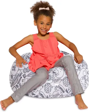 Posh Creations Bean Bag Chair for Kids, Teens, and Adults Includes Removable and Machine Washable Cover, Canvas Coloring Fabric - Fun Creatures, 27in - Medium
