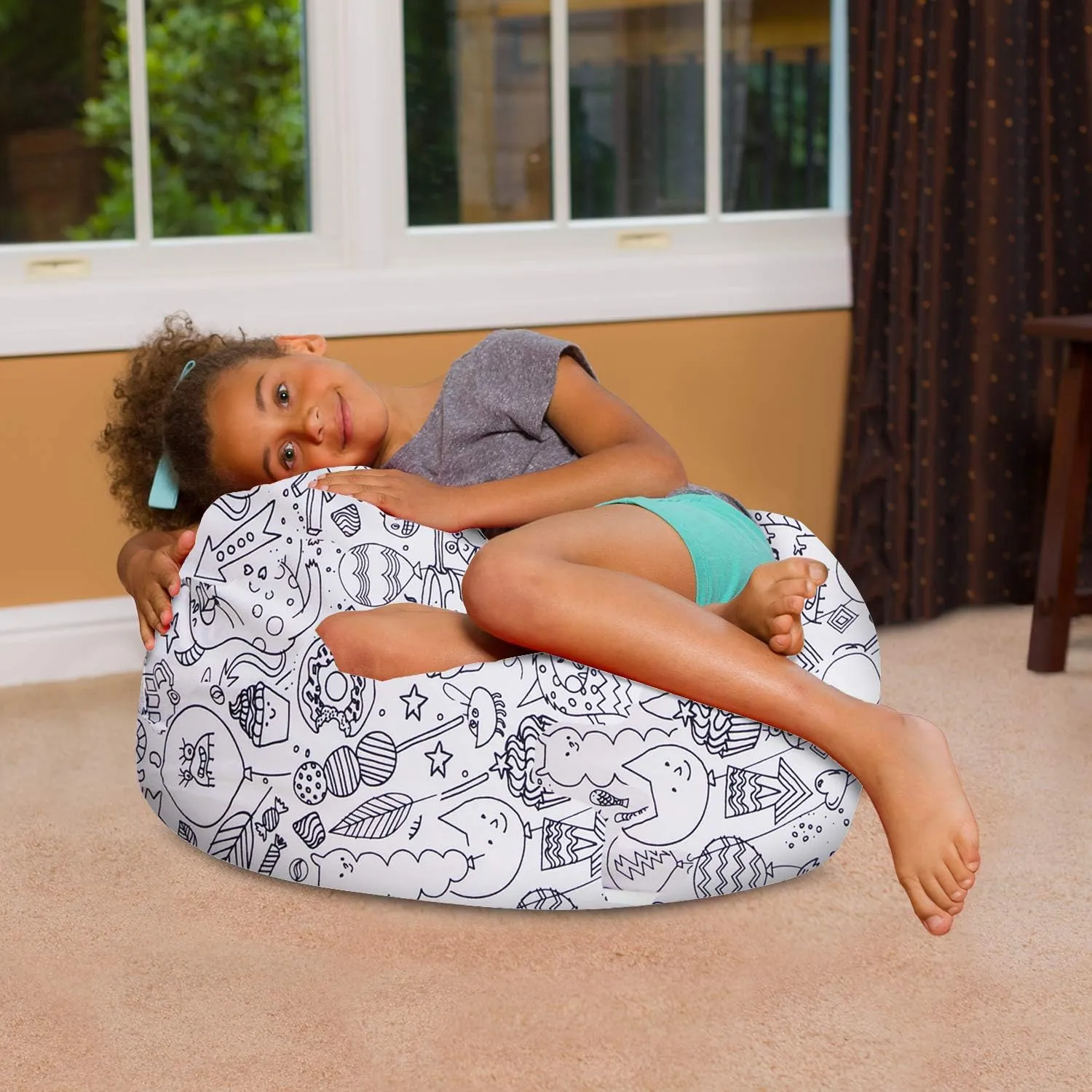 Posh Creations Bean Bag Chair for Kids, Teens, and Adults Includes Removable and Machine Washable Cover, Canvas Coloring Fabric - Fun Creatures, 27in - Medium