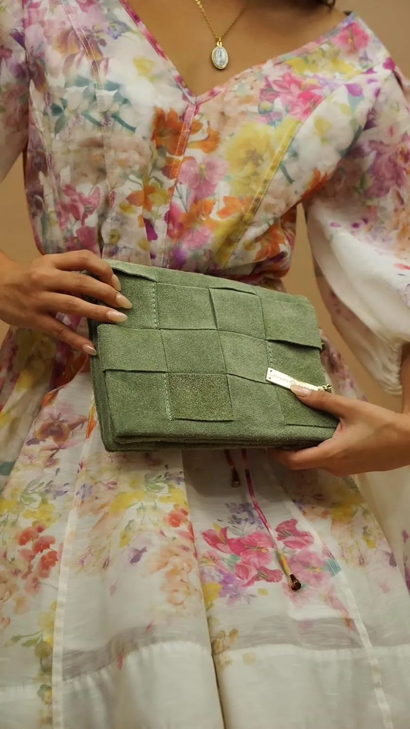 Premium Italian Leather Handmade in Florence, Italy. Suede Crossbody Bag for Women with a Detachable Strap Made in Italy