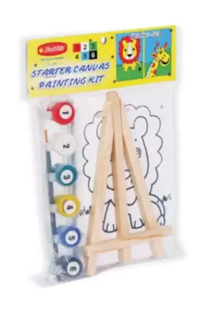Print Baby Canvas Set, Set of  1 Pre stencil Canvas, 6 water paints with brush and 1 Wood Easel