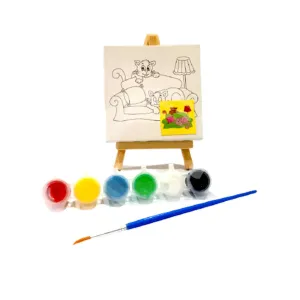 Print Baby Canvas Set, Set of  1 Pre stencil Canvas, 6 water paints with brush and 1 Wood Easel