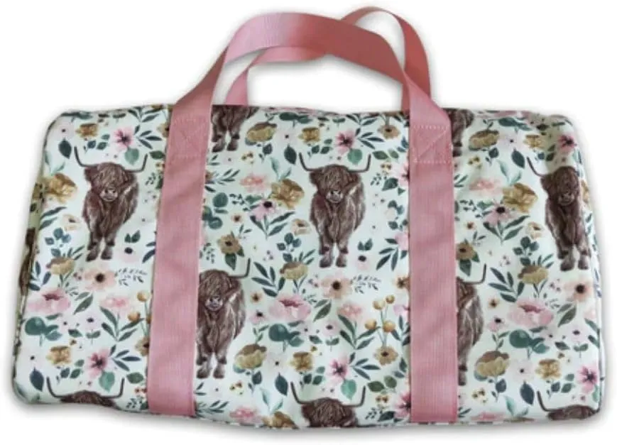 Printed Lightweight Sport Duffle Bag (floral highland cow)
