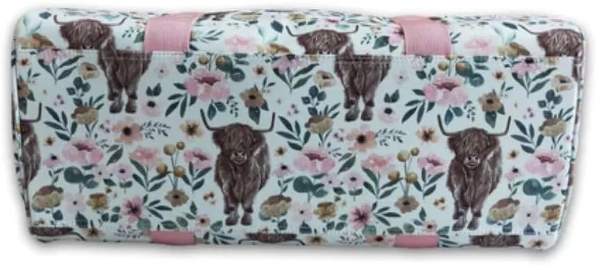 Printed Lightweight Sport Duffle Bag (floral highland cow)