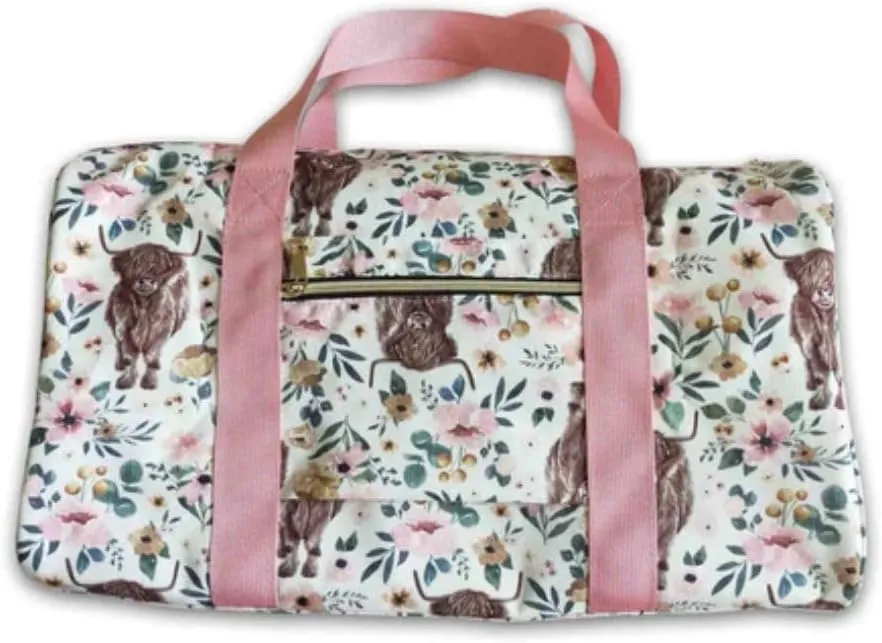 Printed Lightweight Sport Duffle Bag (floral highland cow)