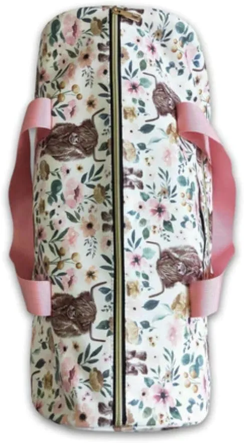Printed Lightweight Sport Duffle Bag (floral highland cow)