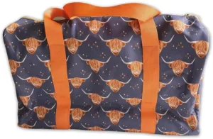 Printed Lightweight Sport Duffle Bag (navy highland cow)