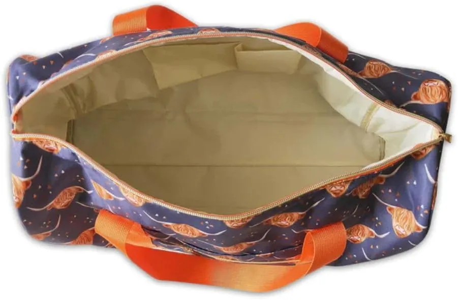 Printed Lightweight Sport Duffle Bag (navy highland cow)