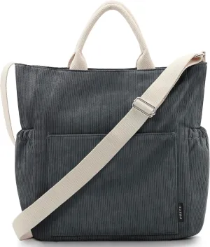 Prite Corduroy Tote Bag for Women Large Crossbody Hobo Shoulder Bag with Pockets Tote Handbag for Work,College,Shopping