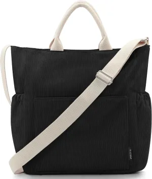 Prite Corduroy Tote Bag for Women Large Crossbody Hobo Shoulder Bag with Pockets Tote Handbag for Work,College,Shopping