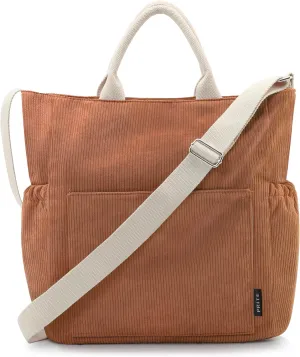 Prite Corduroy Tote Bag for Women Large Crossbody Hobo Shoulder Bag with Pockets Tote Handbag for Work,College,Shopping