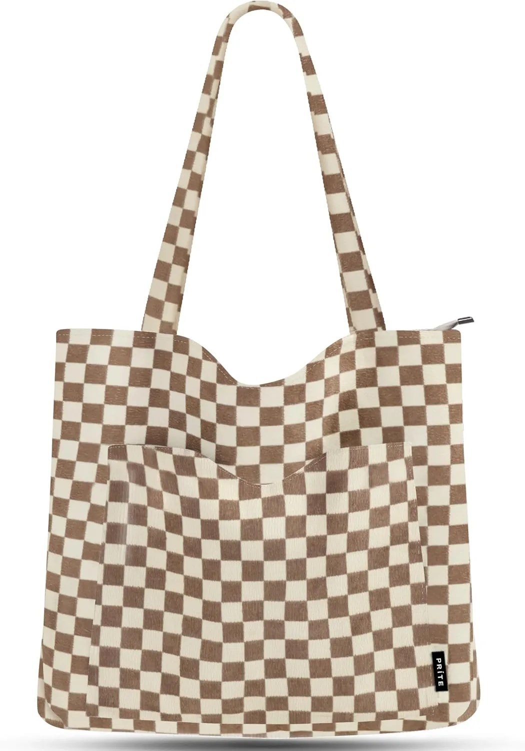 Prite Corduroy Tote Bag for Women Large Shoulder Bag with Zipper and Pockets for College Work Travel Shopping