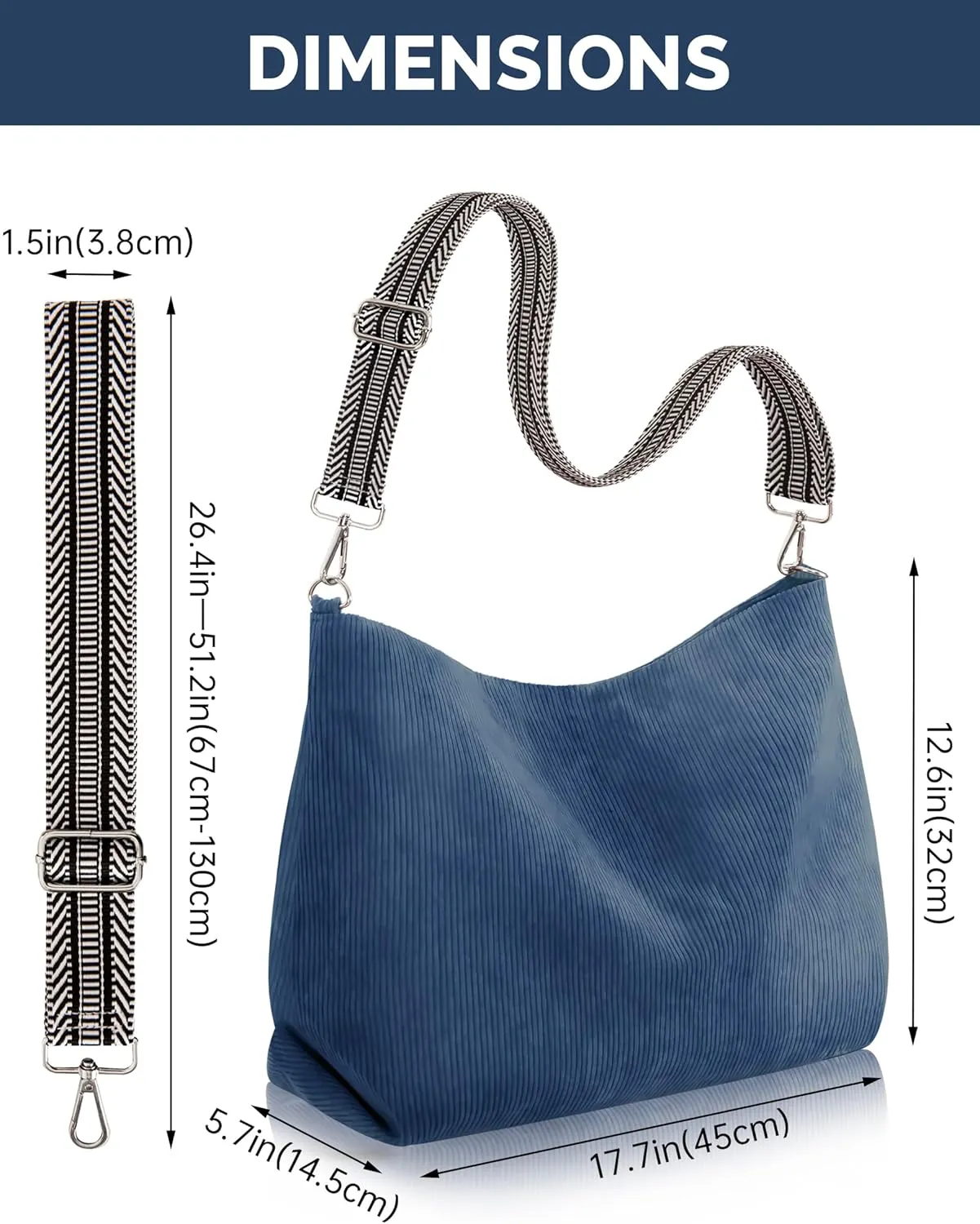 Prite Women’s Corduroy Tote Bag with Zipper, Stylish Shoulder Bag with Adjustment Straps for Work, Travel, Daily Use