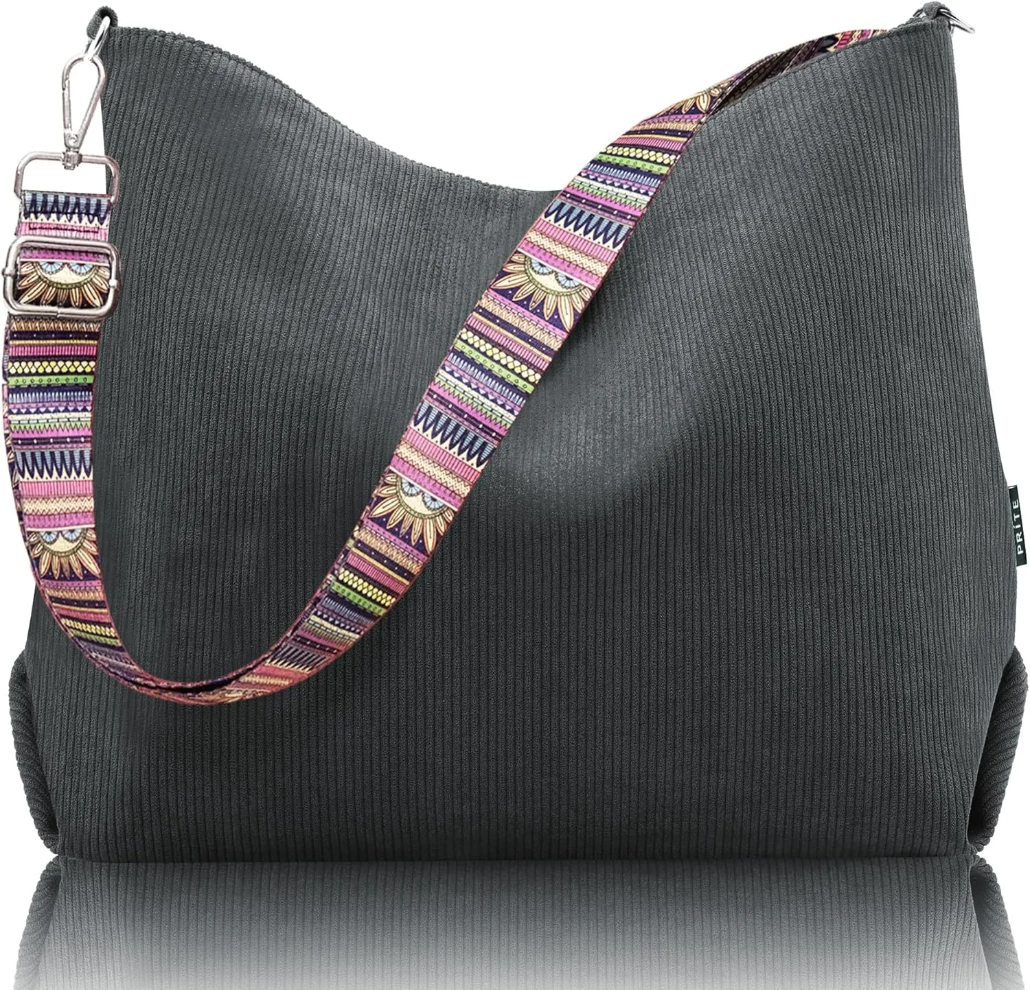 Prite Women’s Corduroy Tote Bag with Zipper, Stylish Shoulder Bag with Adjustment Straps for Work, Travel, Daily Use