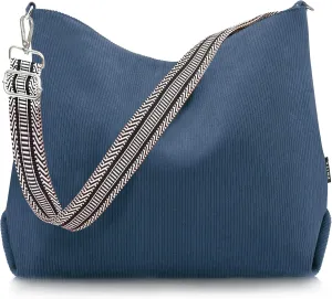 Prite Women’s Corduroy Tote Bag with Zipper, Stylish Shoulder Bag with Adjustment Straps for Work, Travel, Daily Use