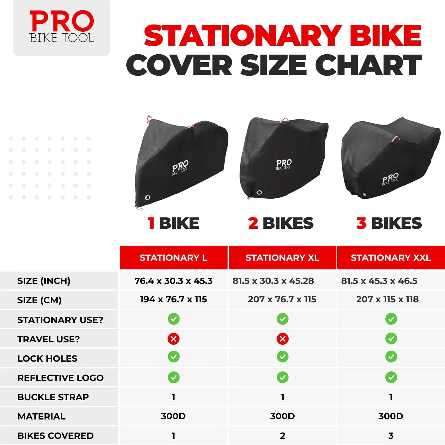 PRO BIKE TOOL Bicycle Cover for Outdoor Storage - for 1 2 or 3 Bikes - 2 Style Options - Stationary Use for Yard or Garden - Travel Use for Car Racks - Strong Ripstop Material, Waterproof & Anti-UV