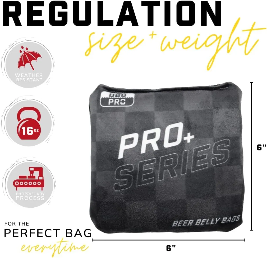 Pro Plus Competitive Cornhole Bags, Pro  Series Regulation Resin Fill Set of 8 Includes Carrying Tote Made in USA