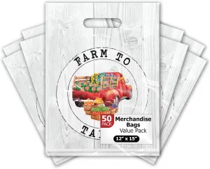 Pro Supply Global 12x15 50 Farmer's Market Designer Retail Boutique Merchandise Bags with Die Cut Handles Premium Printed Shopping Bags For Small Business Shop Owners or Farm Stands