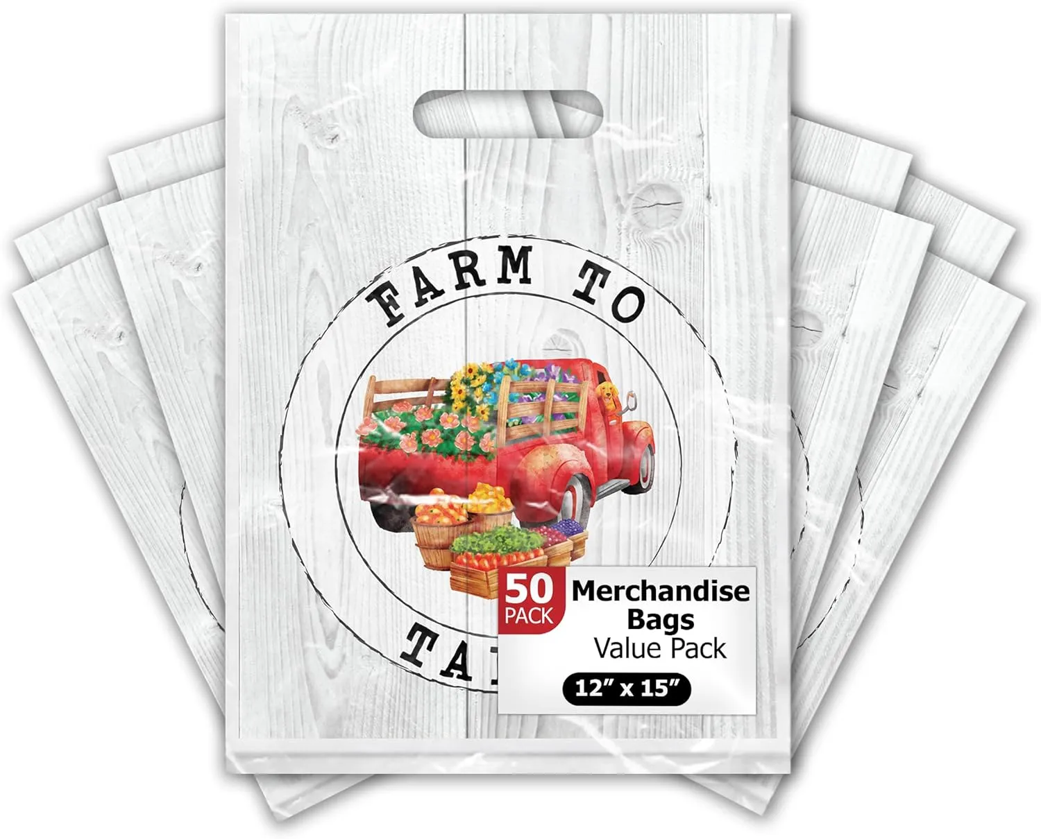 Pro Supply Global 12x15 50 Farmer's Market Designer Retail Boutique Merchandise Bags with Die Cut Handles Premium Printed Shopping Bags For Small Business Shop Owners or Farm Stands
