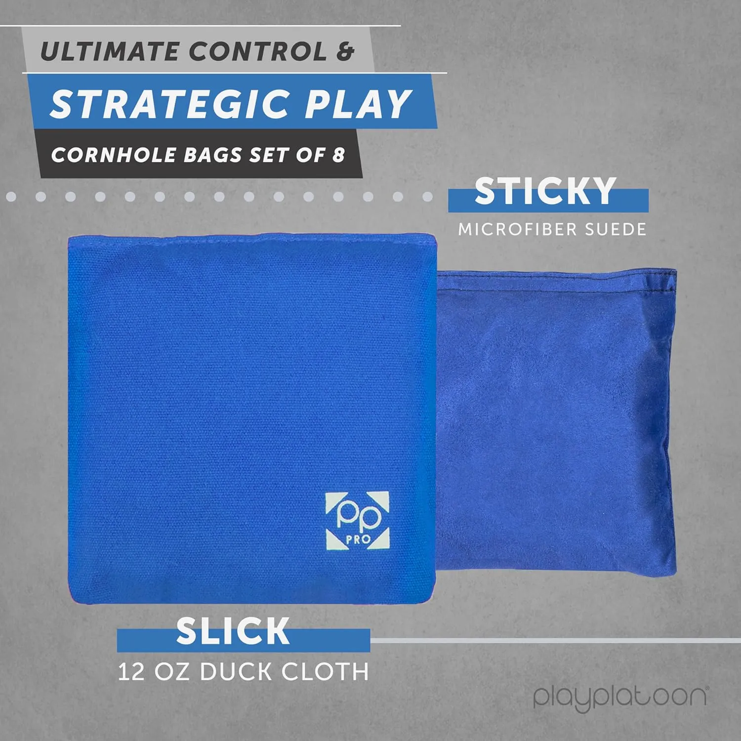 Professional Cornhole Bags - Set of 8 Regulation All Weather Double Sided - Sticky Side/Slick Side Bean Bags for Pro Corn Hole Game